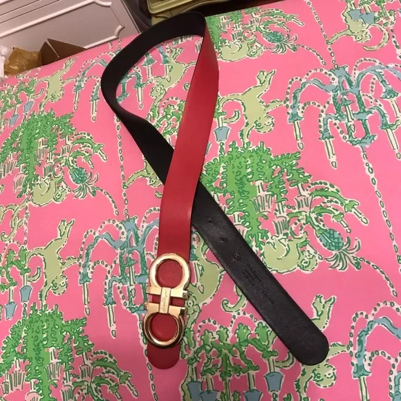 Salvatore Ferragamo Coral-Red Grosgrain Bow Belt with Gold Buckle Men main image 4